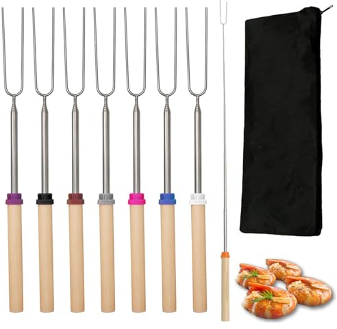 Fine jade2 8 Stück Grillspieße Teleskop Marshmallow Roasting Sticks Stockbrot Spieße für Camping,Gartenparty, Grillparty(31-81cm)