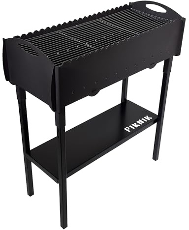 Gartengrill | Schaschlikgrill für 21 Spieße – Massiver Holzkohlegrill aus 3 mm Stahl, zerlegbar & kompakt verstaubar, stationärer Metallgrill für Garten, Terrasse & Outdoor BBQ