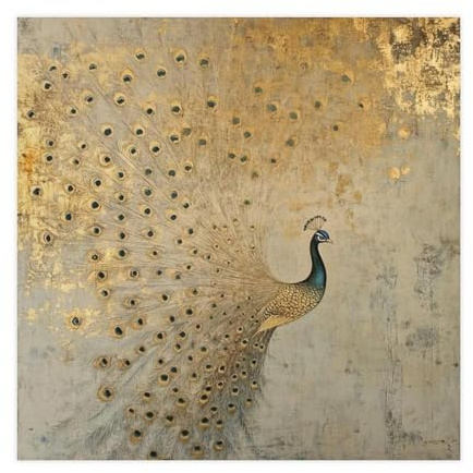 QITJSGD Goldener Pfau Leinwand-Poster, Wandkunst, Dekordruck, Bild Gemälde für Wohnzimmer, Schlafzimmer, Dekoration, 60 x 60 cm