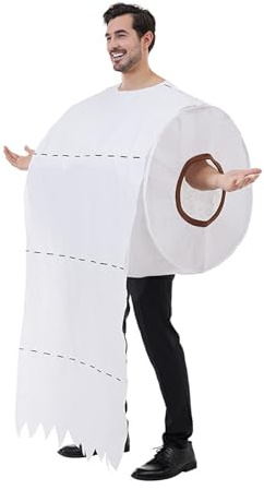 Generisch Halloween Kostüm Herren Unisex Toilettenpapier Kostüm Erwachsene Neuheit Costume Lustiger Cosplay Papierrolle Outfit Halloween Overall Set Große Papierrolle Faschingskostüme