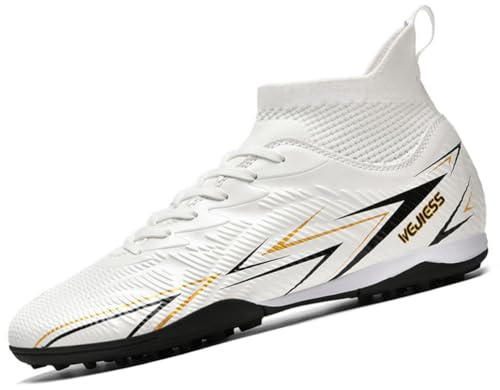 Football Boots Men's High-Top TF Children's Studded Shoes Youth Football Shoes Athletics Training Shoes Indoor Sports Soccer Shoes Kids Astro Turf Boots White 9 UK