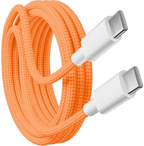 KP TECHNOLOGY 60W Fast Charger Cable for iPhone 17 / iPhone 17 Pro/iPhone 17 Pro Max/iPhone Air, Nylon Braided Charging Cable USB C to C Charger Cable (Orange, 1M)