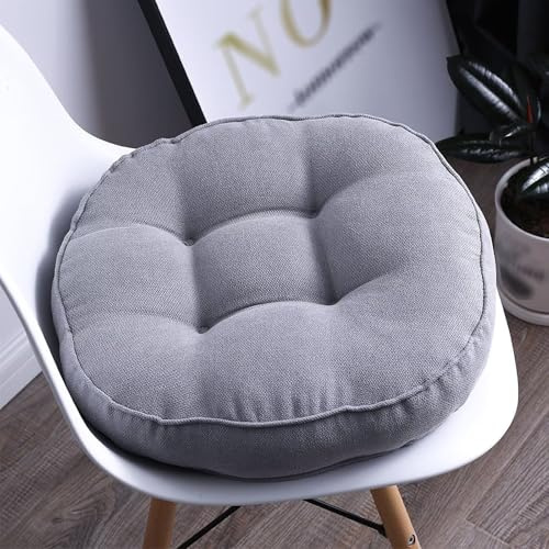 COITROZR Sitzkissen Stuhlkissen mit Bändern 1 Stück Ø40cm Rund Bodenkissen Dicke 10cm Waschbar Sitzpolster Stuhlauflage Weich Dekorativ Polster Auflage für Stuhl, Büro, Outdoor & Indoor(Grau)
