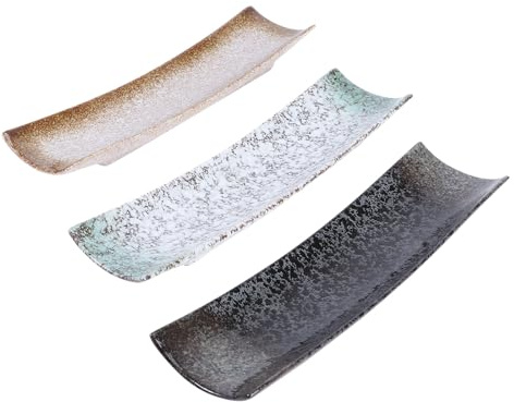SHINEOFI Plato de Sushi de Cerámica Diseño Atractivo Varios estilos de Estilo Japonés Rectangular, Juego de 3 Piezas Varios estilos Adecuado para Cenas Familiares y Restaurantes