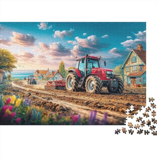 Landtraktor Szene Puzzle 1000 Teile Premium Karton 38x26cm, Jugendliche 12-18, Nachschule Aktivität, Vintage Landleben Malerei, Innenfreizeit Hausspaß