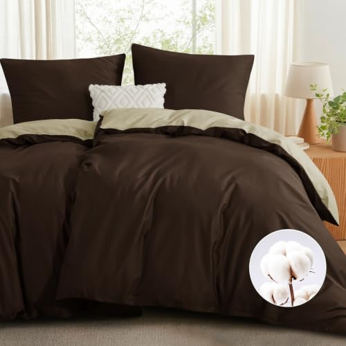 RUIKASI Bettwäsche 135x200 Baumwolle Braun - Bettwäsche-Sets 135x200cm Wendebettwäsche 4teilig mit Reißverschluss, zweifarbige Bettbezüge 2er Set Braun und Khaki Cotton