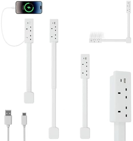 RNPKZ Outlet Extender, 180° Extendable Rotating Outlet with USB-A USB-C & 2 AC Outlets, Wall-Mounted Socket Extender, Swivel Socket Expander Extends 19-28, Ideal for Behind Sofa Nightstand Desk(B)