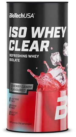 BioTechUSA Iso Whey Clear | Erfrischendes Molkenisolat mit Fruchtgeschmack | Hoher Proteingehalt | Mit Aminosäuren | Laktosefrei, Zuckerfrei, Glutenfrei | 400 g, Cherry candy