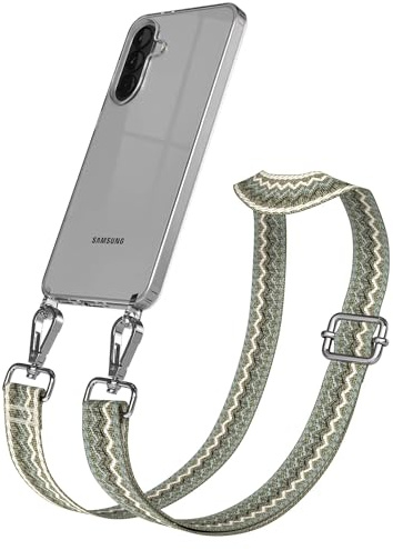 EAZY CASE Handykette - Verstellbares Taschenband kompatibel mit Galaxy A37, Schulterriemen, Handykordel mit Silikon Hülle, Umhängetasche, Grün Beige Silber