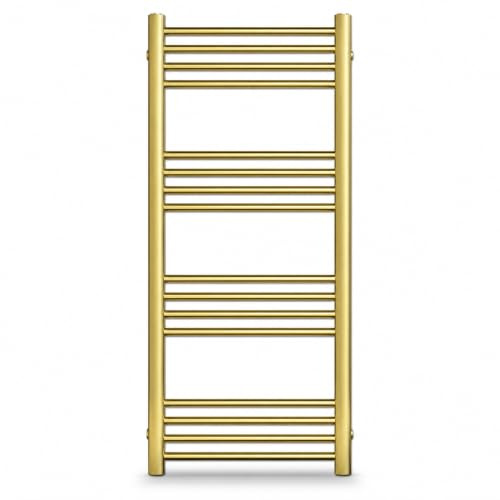 THE RADIATOR HUB Heated Towel Rail 1200 x 500mm, Mild Steel Bathroom Towel Radiator, Wall Mounted Central Heating Towel Warmer, Brushed Brass Gold