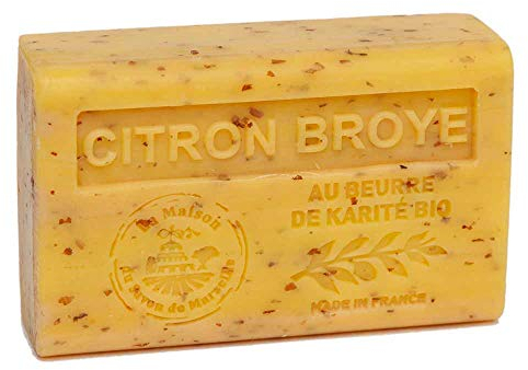 Provenzalische Seife Zitrone mit gemahlenen Zitronenkernen mit Bio-Sheabutter verfeinert (125 Gramm)