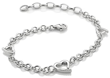 Hot Diamonds 925 Sterling Silver Warm Heart Bracelet | Heart Open Link Bracelet with 3 Real Diamonds | Romantic Gift for Her in Luxury Gift Box