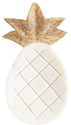 Mud Pie White Pineapple Shaped Marble and Wood Kitchen Spoon Rest