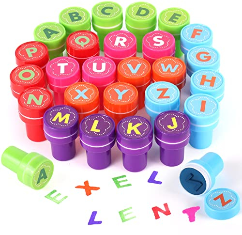 Diealles Kinder Stempel, 26 Stück Stempelset Alphabet Kinderstempel,Selbstfärbend für Kinder Party Favor, Schulpreise, Geburtstagsgeschenk, Lernen Requisiten