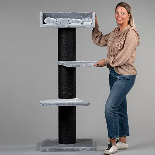 RHRQuality Cat Tree for Large Cats - Royalty – 158 cm High – With Extra Thick 20 cm Sisal Posts – Blackline Light Gray