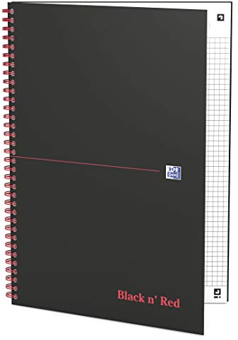 Oxford 400047609 Spiralbuch Black n' Red 5er Pack DIN A4 kariert mattes Hardcover 70 Blatt schwarz rot