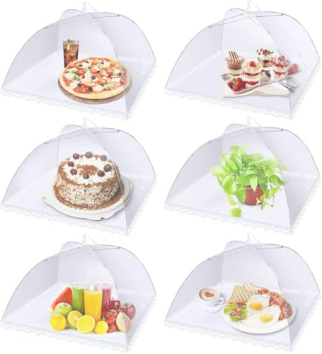 Flexzion Food Cover Tent - Pop Up Mesh Screen Net Umbrella Covers Keep Out Flies, Bugs, Mosquitoes, Perfect for Outdoor Picnic, BBQ, Camping, Fruit Dinner Protection, Reusable & Collapsible - 6 Pack