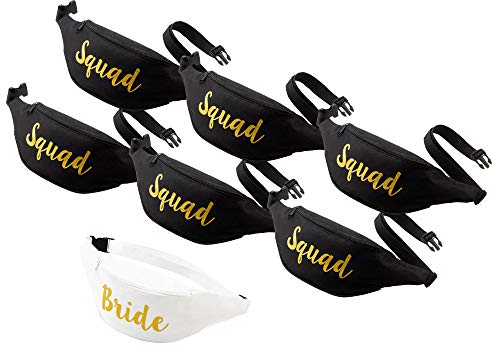 Bachelorette Fanny Packs | Bride Fanny Pack | Squad Fanny Packs (Kursive Schrift), 7 Count (Pack of 1)