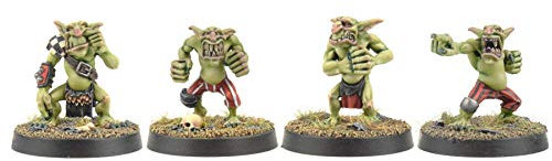War World Gaming Gutrot Greenskins Set of 4 Linemen - 28mm Scale Fantasy Football Miniature Mini Figure Goblin for Blood Bowl, Paintable Collectible, Painting