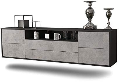 Dekati Lowboard Fort Wayne hängend (180x49x35cm) Korpus anthrazit matt - Front Beton Optik - Push to Open