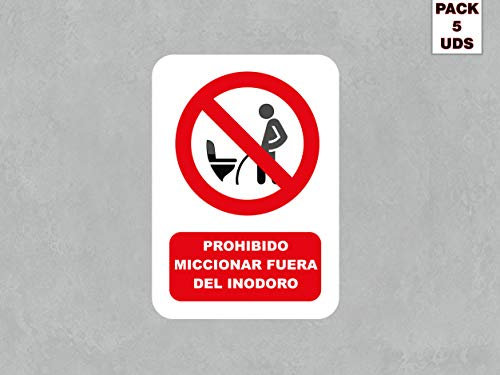 Oedim Lot de 5 signaux d’interdiction de la miction en dehors des toilettes – Plusieurs matériaux durables et économiques 21x29,70 cm