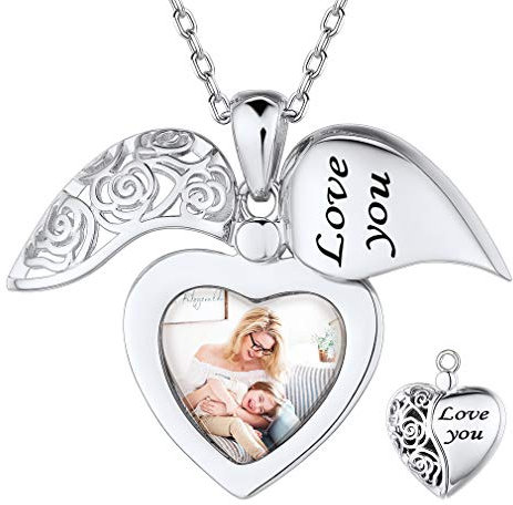 Custom4U Love You Coeur Collier Pendentif Argent Photo Personnalisé Médaillon Coeur Porte Photo