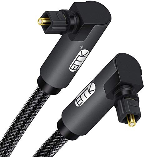 EMK Digital Optisches Kabel Toslink mit 360° & 90° Doppel-Winkelsteckern - 2m Grau, Doppelt Geschirmt für Heimkino Soundbar, TV, PS3, PS4