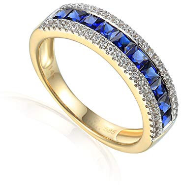 585er Gelbgold Damenring mit Saphir Gr. 54 Edelstein Ring Memoire Eternity