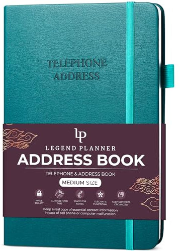 Legend Planner Adressbuch mit alphabetischen Registerkarten - Telefonkontaktbuch für Telefonnummern, Adressen, Passwörter, Medium (Dark Teal)