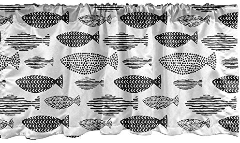 ABAKUHAUS Fisch Fenster Volant, Seetiere Schwarz Weiß, Vorhang Volant für Küche Schlafzimmer Dekor mit Stangentasche, 137 cm X 30 cm, Schwarz-Weiss