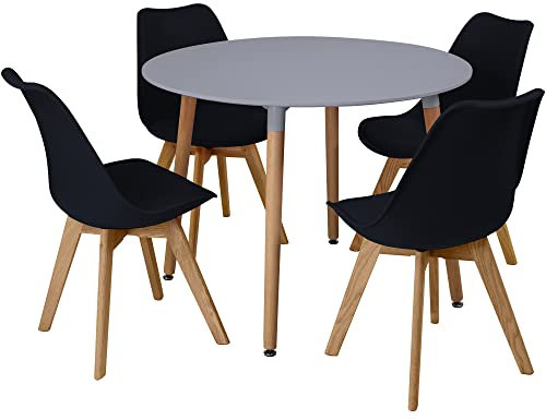 Charles Jacobs Grey Circular Dinner Table Set with 4 Dining Chairs - Black