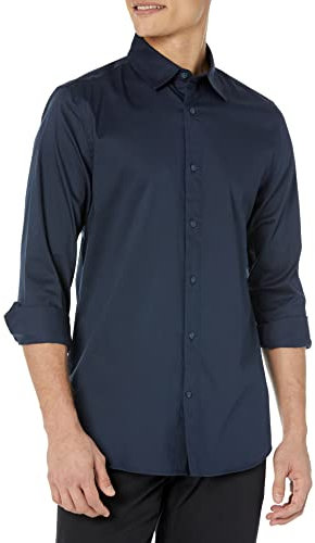 Amazon Essentials Men's Slim-Fit Long-Sleeve Stretch Dress Shirt, Navy, XXL