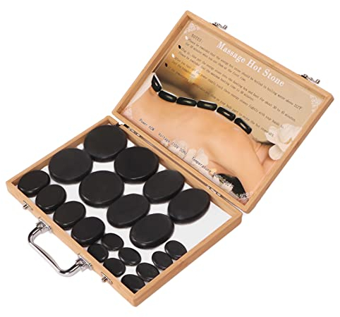 Pierres de massage ,pierres chaudes électriques pour spa émaillées 20 pièces avec boîte en bambou pour athlètes pour boutique de spa(#2)