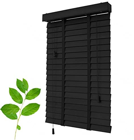 Pxzybd Jalousien Aus Holz,Schwarz,Horizontal Jalousie,Sichtschutzvorhänge,Massivholz Jalousette Für Innen Außen,Sonnenschutz/Wärmedämmrollos Jalousetten,50mm Lamellen,Für Fenster,W×H-50x120cm/20x47in