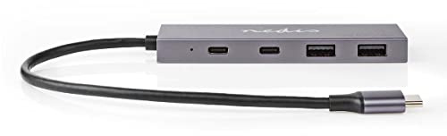 Nedis USB Hub 4-Port USB 3.2 Gen 2, 2x USB-A 3.2 Gen 2, 2x USB-C 3.2 Gen 2, 10Gbps Data Transfer - USB-C™ Powered Aluminium Hub for Notebook