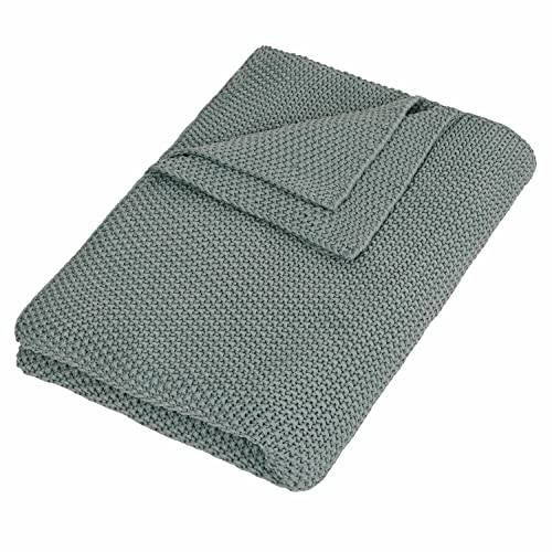 Loberon Plaid Ancy, im Perlmuster gestrickt, kuschelig weich, dezentes Design, Wohntextilien, Überwurf, Tagesdecke, Baumwolle, blau