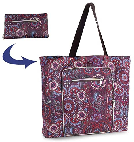 Rayson Faltbare Strandtasche Damen mit Reißverschluss Groß 46x10x43 cm Sommertaschen Badetasche xxl Familie Handtasche Shopper(Viola di Boemia,S)