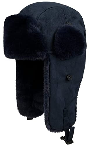 Seeberger Finola Fliegermütze Pilotenmütze Wintermütze Lapeer Damen - mit Ohrenklappen, Futter Herbst-Winter Winter - M (56-57 cm) dunkelblau