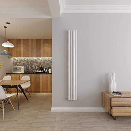 White Vertical Radiator Oval Single Panel Designer Tall Radiators 1800x236mm Central Heating Radiators