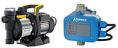Stanley Pompe Autoamorçante SXGP1300XFE pour Eaux Claires (1300 W,Débit max. 4.200 l/h,Hauteur d'élévation max. 50 m) & RIBILAND - Interrupteur automatique ACQUACONTROL +