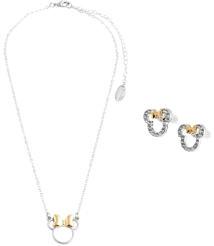 Disney Stitch Girls Jewellery Set, Friendship Necklace Earrings Bracelet Rings - Stitch Gifts (Silver Minnie)