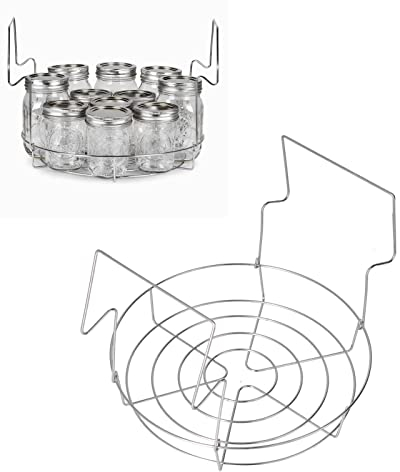 Stainless Steel Flat Canning Rack, Water Bath Canner Rack Anti Rust Anti Scalding Foldable Contoured Steel Handles Canning Rack for Hold 8 Mason Jars of 16 Fluid Ounces