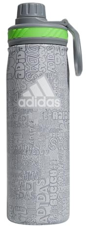 adidas Botella de agua de metal de 600 ml, acero inoxidable 18/8 con aislamiento de doble pared para caliente/frío, Adi Font Madness gris piedra/gris/verde lima lúcido, talla única