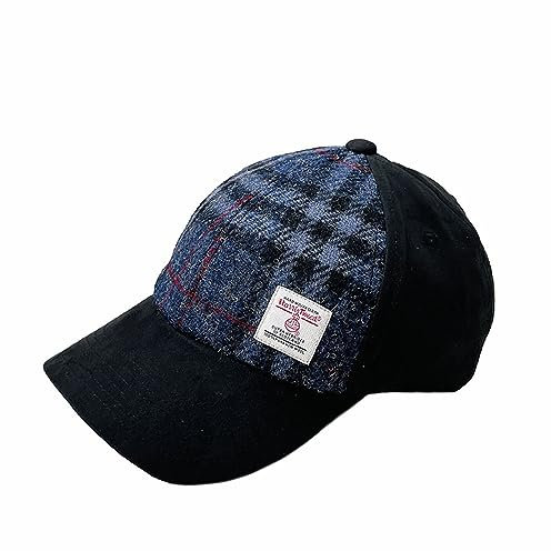 TAILORMAP Harris Tweed Baseball Cap - Verstellbare Kappe für Damen und Herren, 100% reine Schurwolle, Blau kariert, 56 EU
