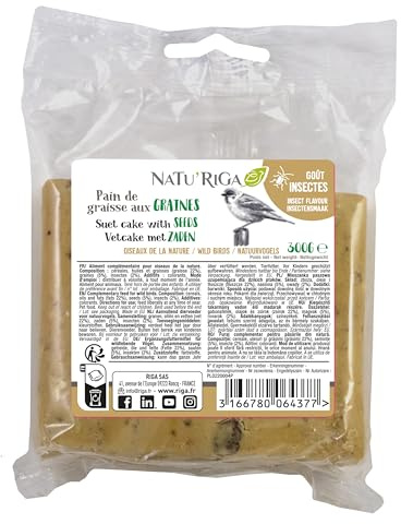 Riga - NATU'RIGA - Pain De Graisse Aux Graines Et Insectes - Nourriture Oiseaux Extérieur - Recette Énergétique - Renforce Système Immunitaire - Idéal en Hiver - 300G