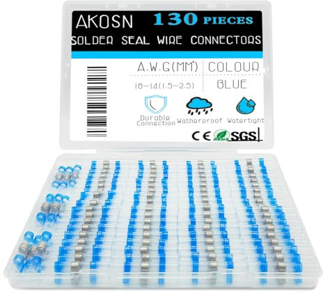 130 PCS Heat Shrink Self Soldering Butt Connector, Solder Seal Wire Connectors Kit, Waterproof Wire Solder Stick Splice Connector for Marine Electrical Automotive (Blue/16-14)