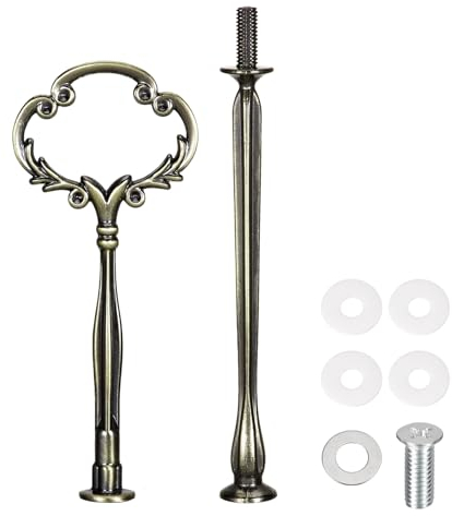 sourcing map 1 set di supporto per torta con manico per cupcake e dessert, supporto per asta per alzata per torte, festa di nozze, 2 ripiani, fiore bronzo