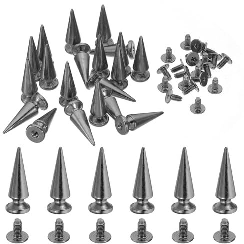 PATIKIL 26mm Nieten für Kleidung, 20 Sets Nieten und Spikes Leder Nieten Kegel Spikes Metall Schraubnieten für Kleidung Lederhandwerk Stoff Schuhe, 10x26mm, Schwarz