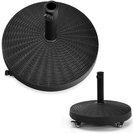 KOMFOTTEU Schirmständer mit Rollen, Sonnenschirmständer Φ52cm für Schirmstange 38mm / 48mm, Runder Balkonschirmständer rollbar 23kg, Marktschirmständer Balkonschirmständer schwarz