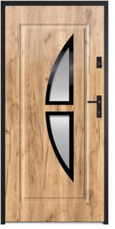 Vente-unique - Puerta delantera en acero con vidrio H207 x L100 cm aspecto de roble - Enrollamiento izquierdo - COVAS
